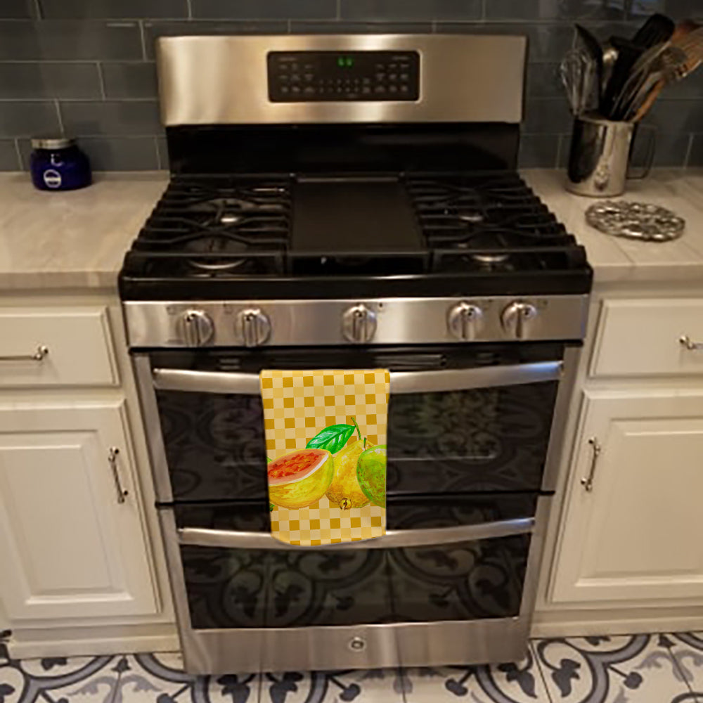 Guavas on Basketweave Kitchen Towel Velour Plush Front and Cotton Loop Back Machine Washable