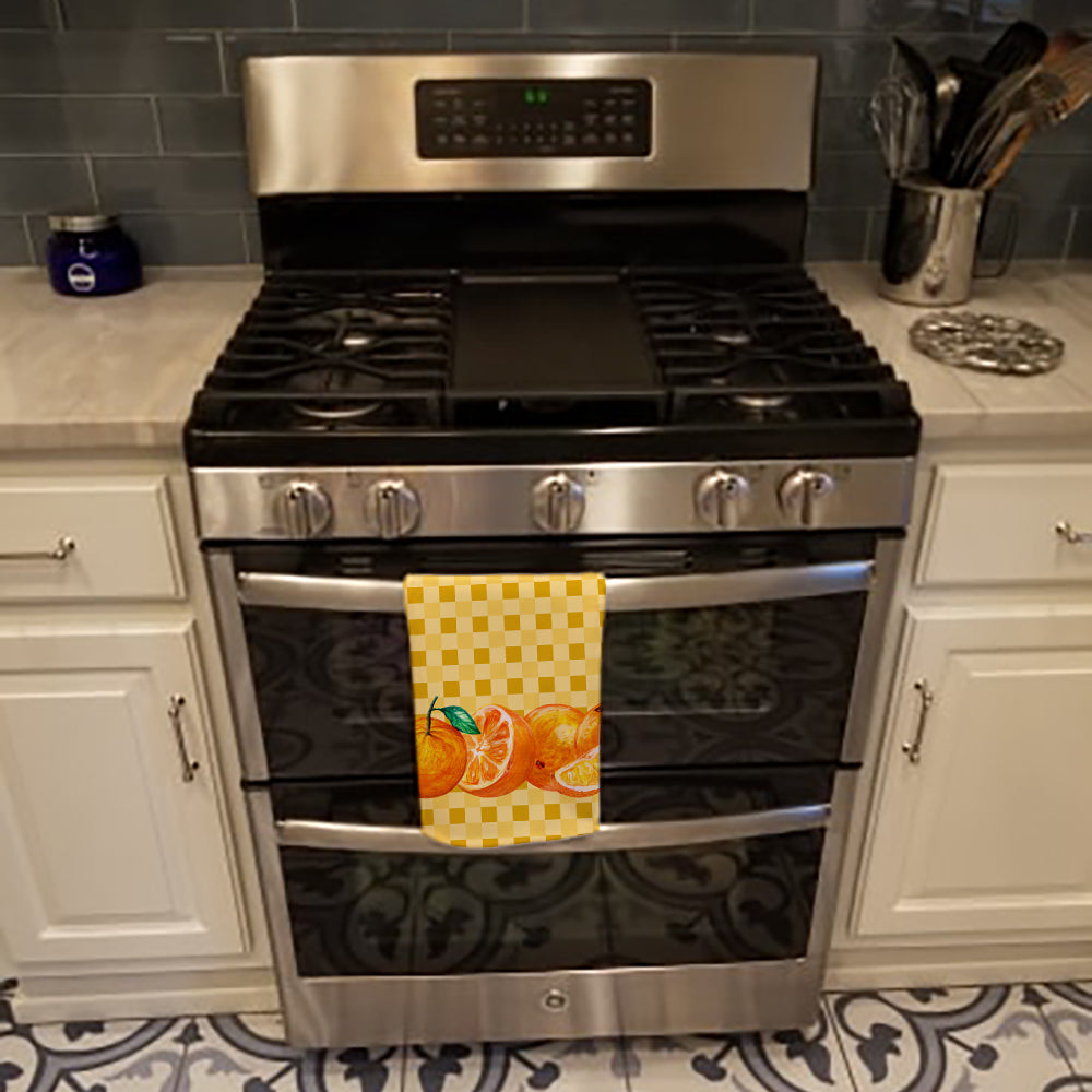 Oranges on Basketweave Kitchen Towel Velour Plush Front and Cotton Loop Back Machine Washable