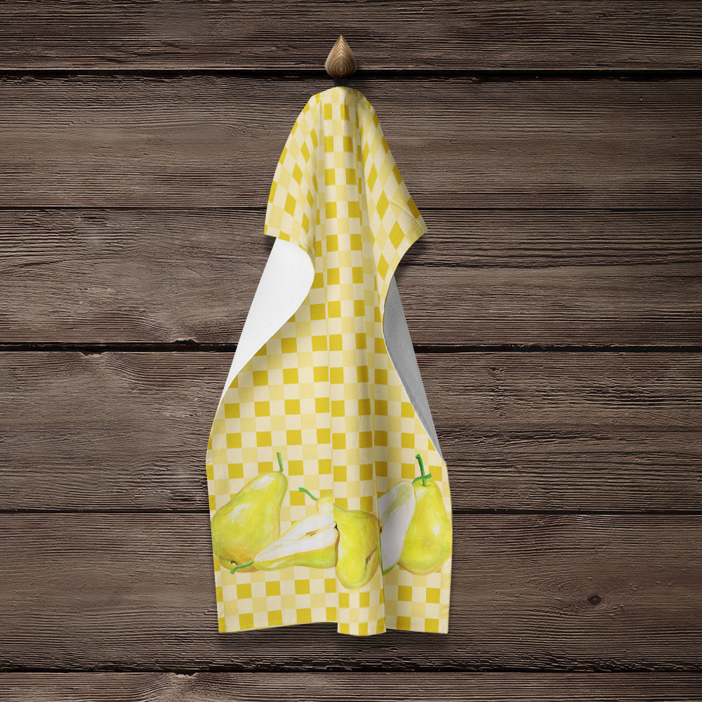 Pears on Basketweave Kitchen Towel Velour Plush Front and Cotton Loop Back Machine Washable