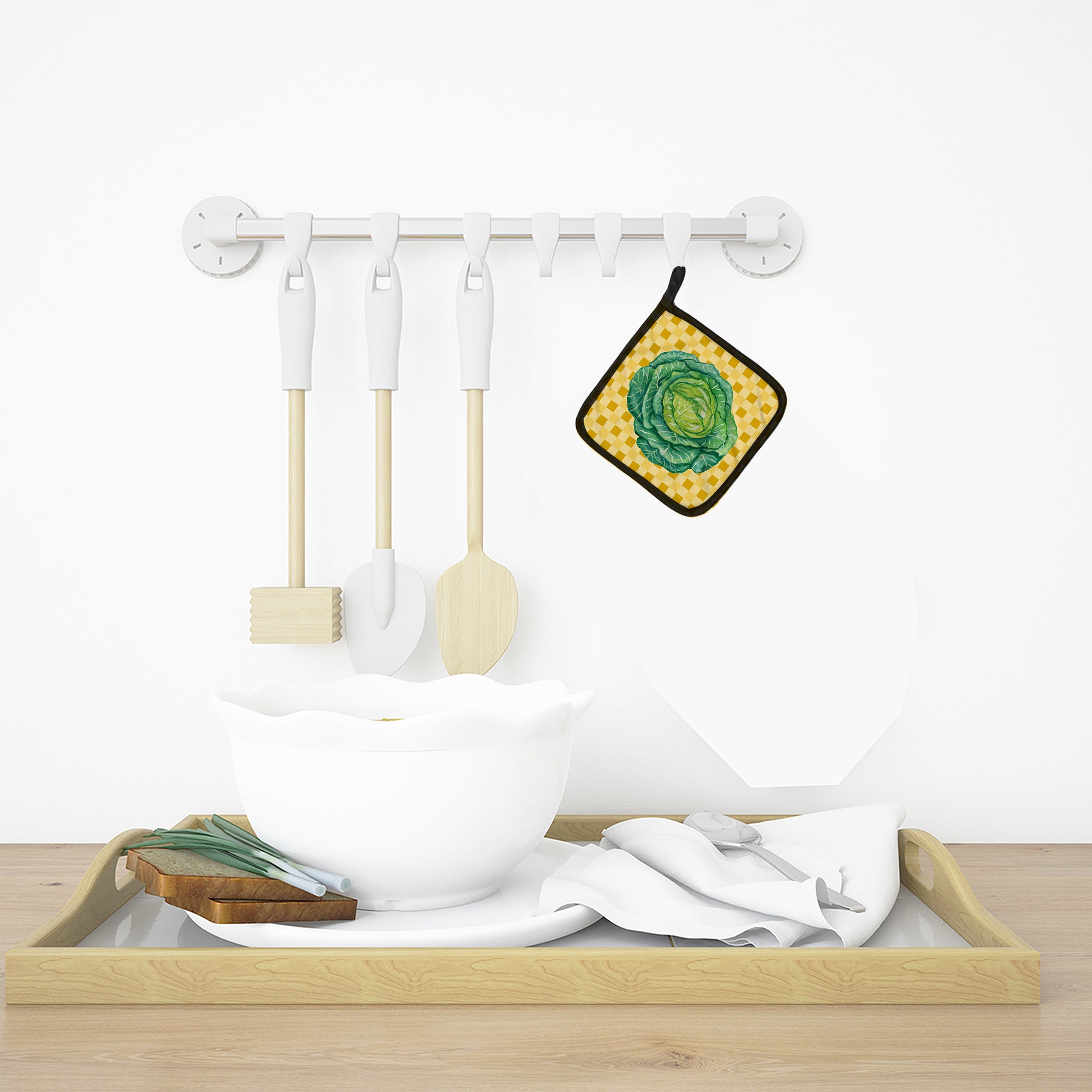 Cabbage on Basketweave Pot Holder Set of 2 Heat Resistant Quilted Hot Pads 7.5 x 7.5 Inch, Insulated Kitchen Trivets for Cooking & Baking