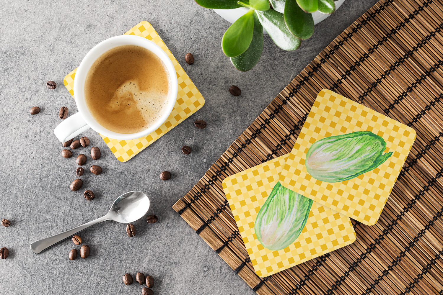 Chinese Cabbage on Basketweave Foam Coasters Set of 4 Cup Coasters for Indoor Outdoor, Tabletop Protection, Anti Slip, Mouse pad Material
