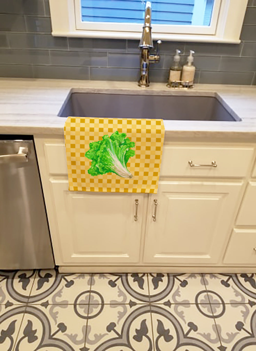 Lettuce on Basketweave Kitchen Towel Velour Plush Front and Cotton Loop Back Machine Washable