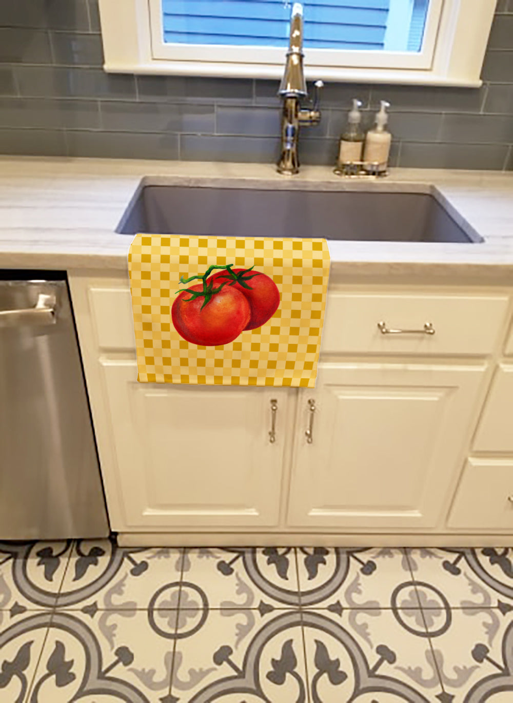 Tomato on Basketweave Kitchen Towel Velour Plush Front and Cotton Loop Back Machine Washable