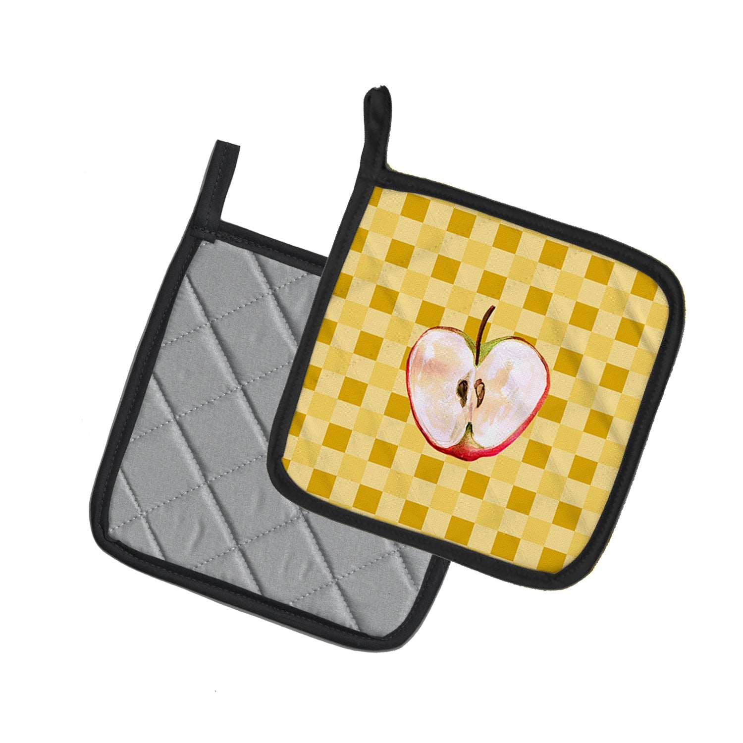 Half Apple on Basketweave Pot Holder Set of 2 Heat Resistant Quilted Hot Pads 7.5 x 7.5 Inch, Insulated Kitchen Trivets for Cooking & Baking