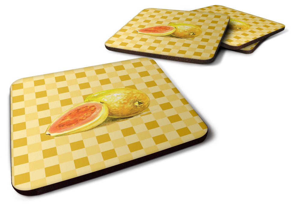 Guava Sliced and Whole on Basketweave Foam Coasters Set of 4 Cup Coasters for Indoor Outdoor, Tabletop Protection, Anti Slip, Mouse pad Material