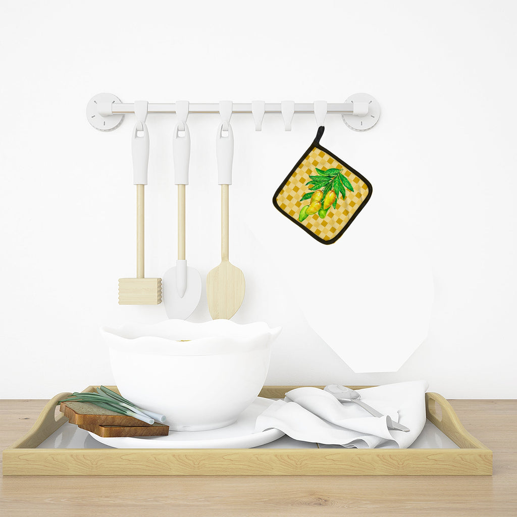 Mangos on Branch on Basketweave Pot Holder Set of 2 Heat Resistant Quilted Hot Pads 7.5 x 7.5 Inch, Insulated Kitchen Trivets for Cooking & Baking