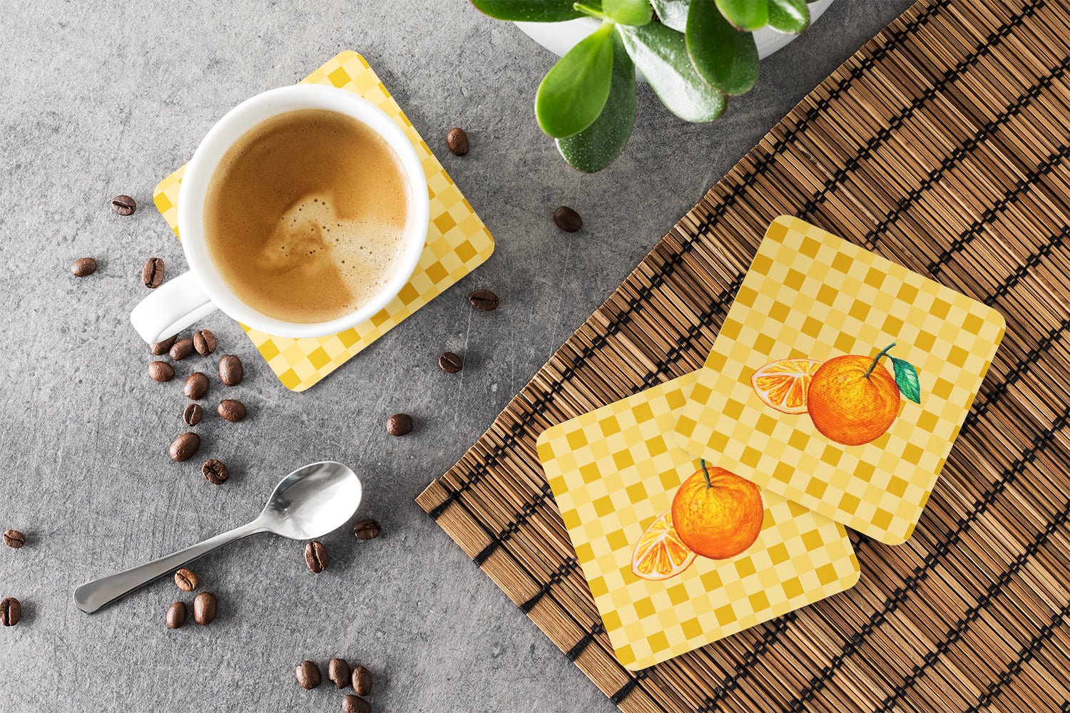 Oranges and Slice on Basketweave Foam Coasters Set of 4 Cup Coasters for Indoor Outdoor, Tabletop Protection, Anti Slip, Mouse pad Material
