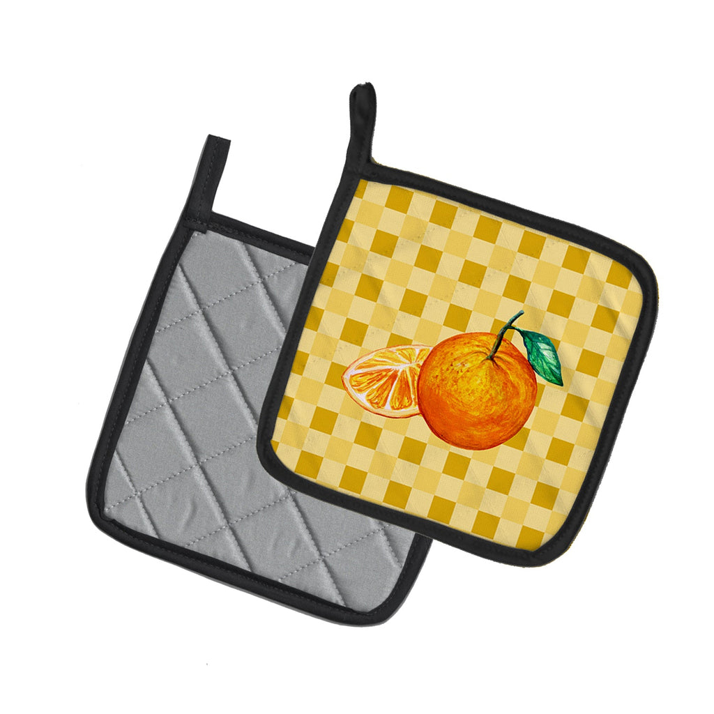 Oranges and Slice on Basketweave Pot Holder Set of 2 Heat Resistant Quilted Hot Pads 7.5 x 7.5 Inch, Insulated Kitchen Trivets for Cooking & Baking