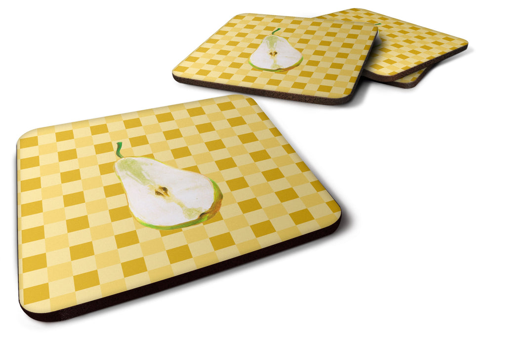 Sliced Pear on Basketweave Foam Coasters Set of 4 Cup Coasters for Indoor Outdoor, Tabletop Protection, Anti Slip, Mouse pad Material