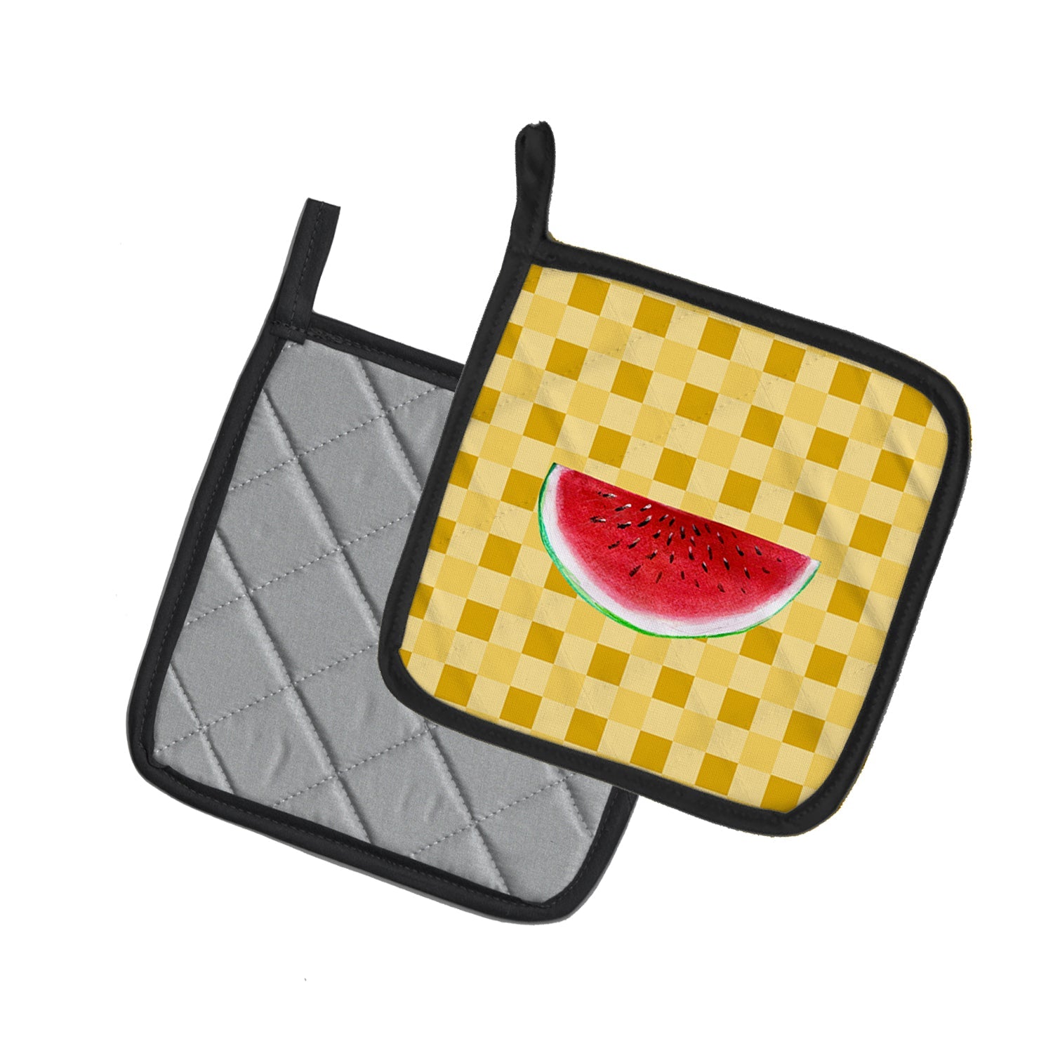 Sliced Watermelon on Basketweave Pot Holder Set of 2 Heat Resistant Quilted Hot Pads 7.5 x 7.5 Inch, Insulated Kitchen Trivets for Cooking & Baking