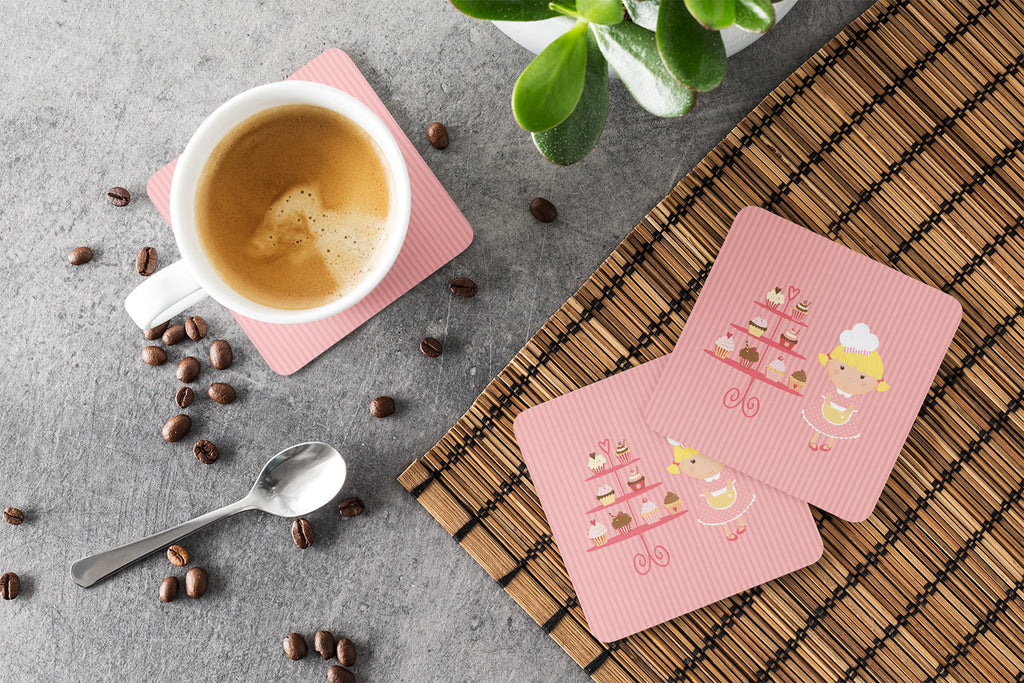 Cupcake Baker Blonde Pink Foam Coasters Set of 4 Cup Coasters for Indoor Outdoor, Tabletop Protection, Anti Slip, Mouse pad Material