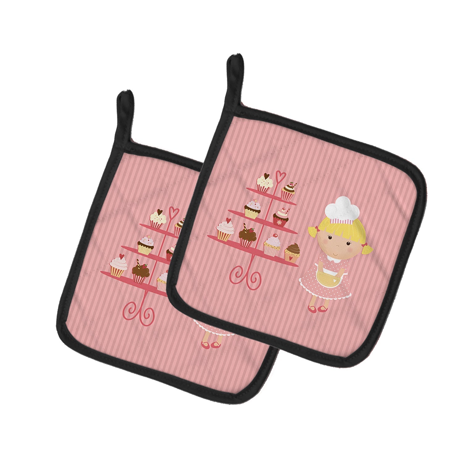 Cupcake Baker Blonde Pink Pot Holder Set of 2 Heat Resistant Quilted Hot Pads 7.5 x 7.5 Inch, Insulated Kitchen Trivets for Cooking & Baking