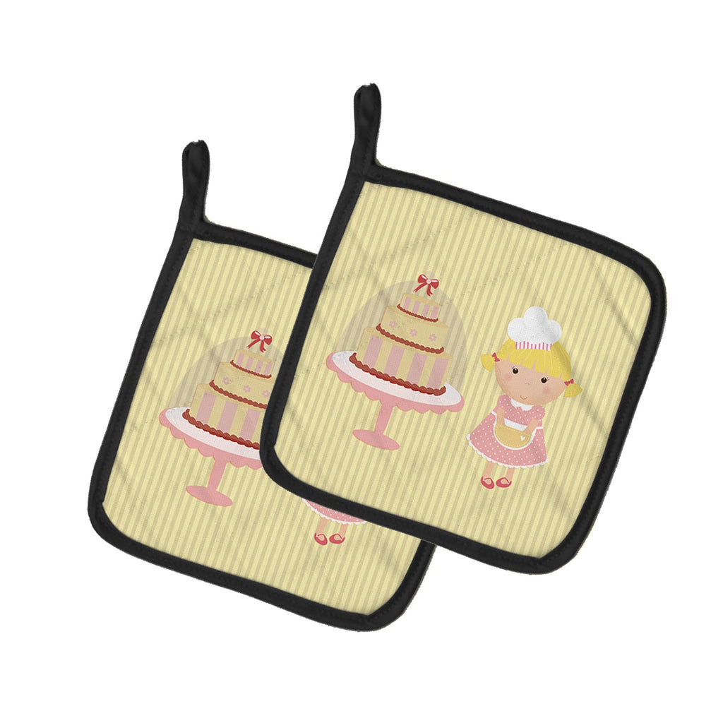 Cake Baker Blonde Yellow Pot Holder Set of 2 Heat Resistant Quilted Hot Pads 7.5 x 7.5 Inch, Insulated Kitchen Trivets for Cooking & Baking