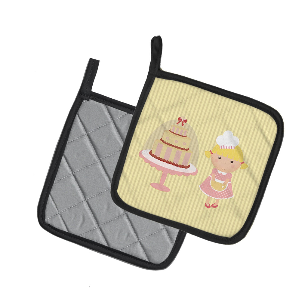 Cake Baker Blonde Yellow Pot Holder Set of 2 Heat Resistant Quilted Hot Pads 7.5 x 7.5 Inch, Insulated Kitchen Trivets for Cooking & Baking