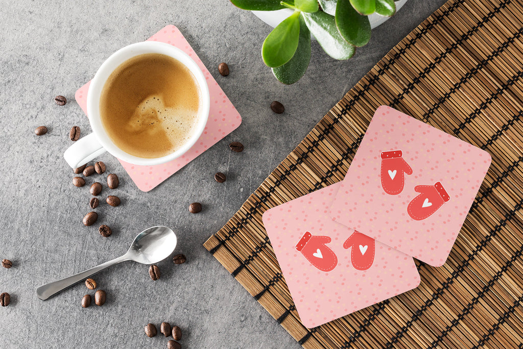 Oven Mitts Pink Foam Coasters Set of 4 Cup Coasters for Indoor Outdoor, Tabletop Protection, Anti Slip, Mouse pad Material