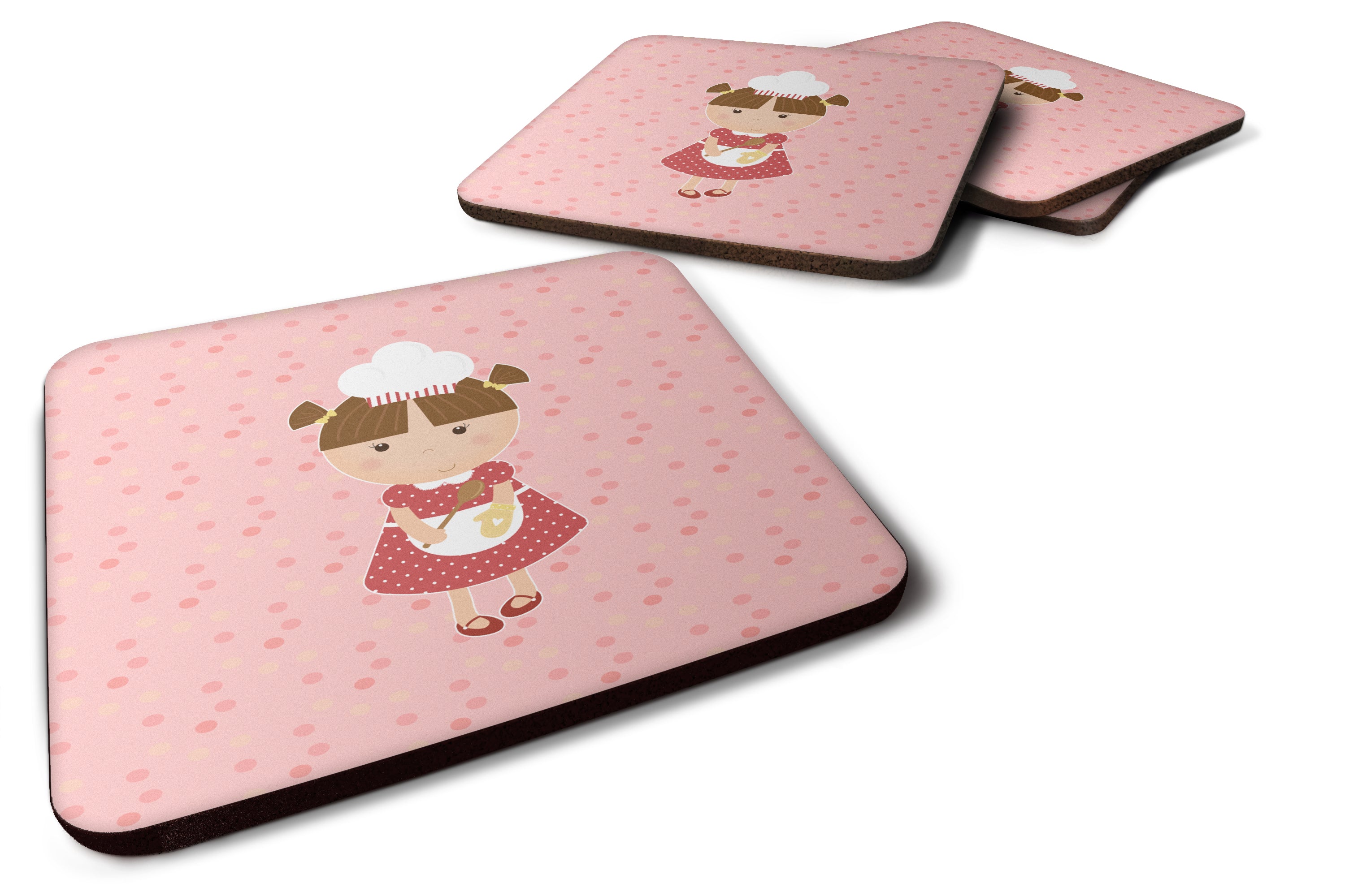 Baker Brunette on Pink Foam Coasters Set of 4 Cup Coasters for Indoor Outdoor, Tabletop Protection, Anti Slip, Mouse pad Material