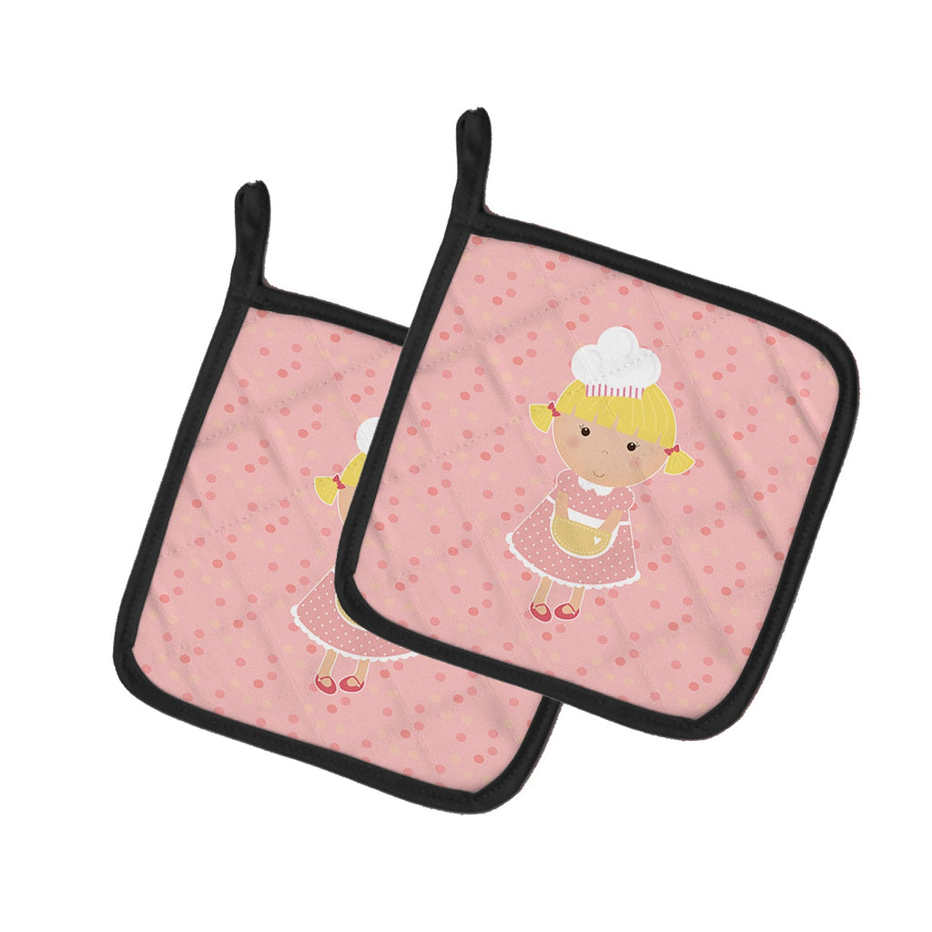 Baker Blonde on Pink Pot Holder Set of 2 Heat Resistant Quilted Hot Pads 7.5 x 7.5 Inch, Insulated Kitchen Trivets for Cooking & Baking
