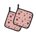 Cupcakes on Pink Pot Holder Set of 2 Heat Resistant Quilted Hot Pads 7.5 x 7.5 Inch, Insulated Kitchen Trivets for Cooking & Baking