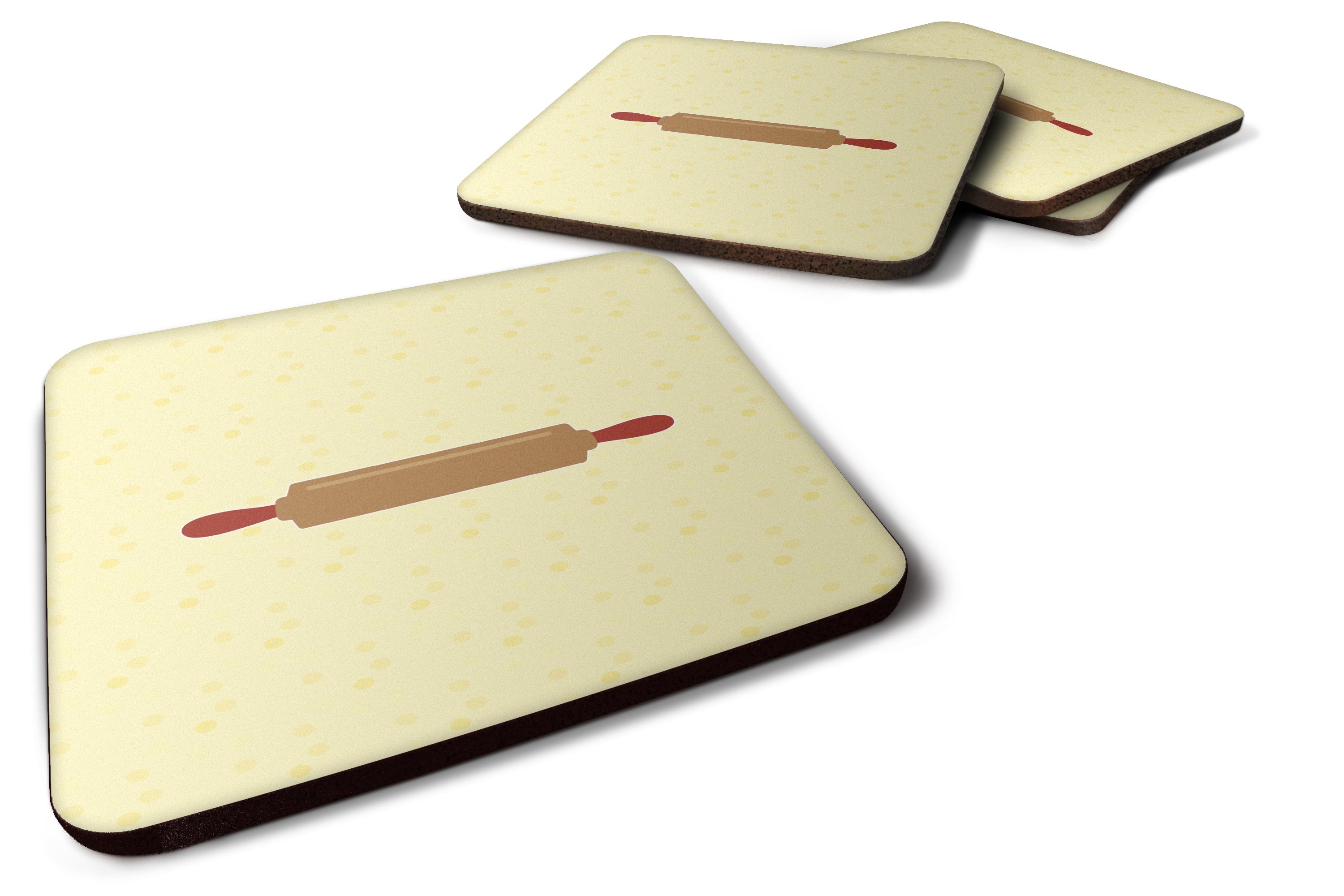 Rolling Pin on Yellow Foam Coasters Set of 4 Cup Coasters for Indoor Outdoor, Tabletop Protection, Anti Slip, Mouse pad Material