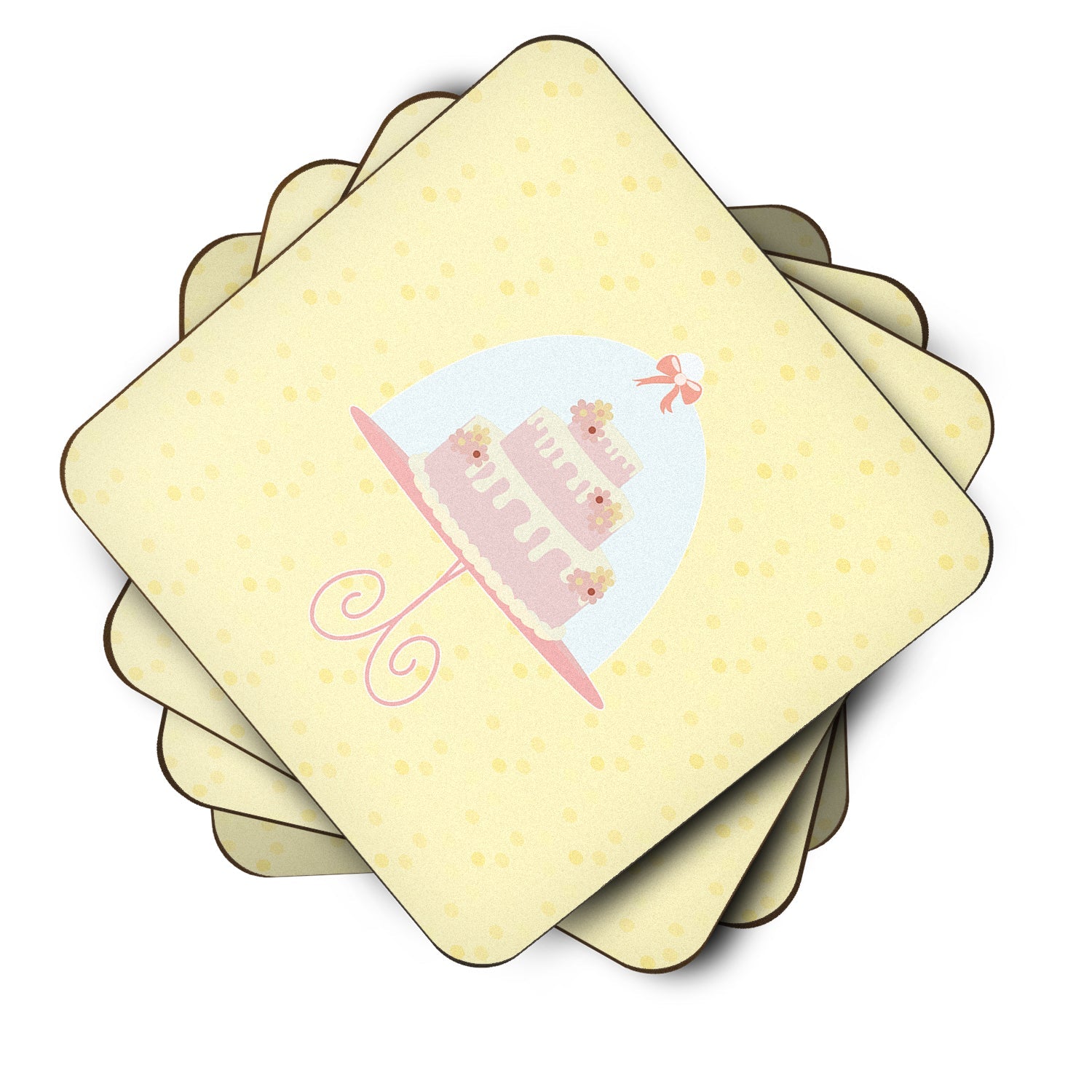 3 Tier Cake on Yellow Foam Coasters Set of 4 Cup Coasters for Indoor Outdoor, Tabletop Protection, Anti Slip, Mouse pad Material