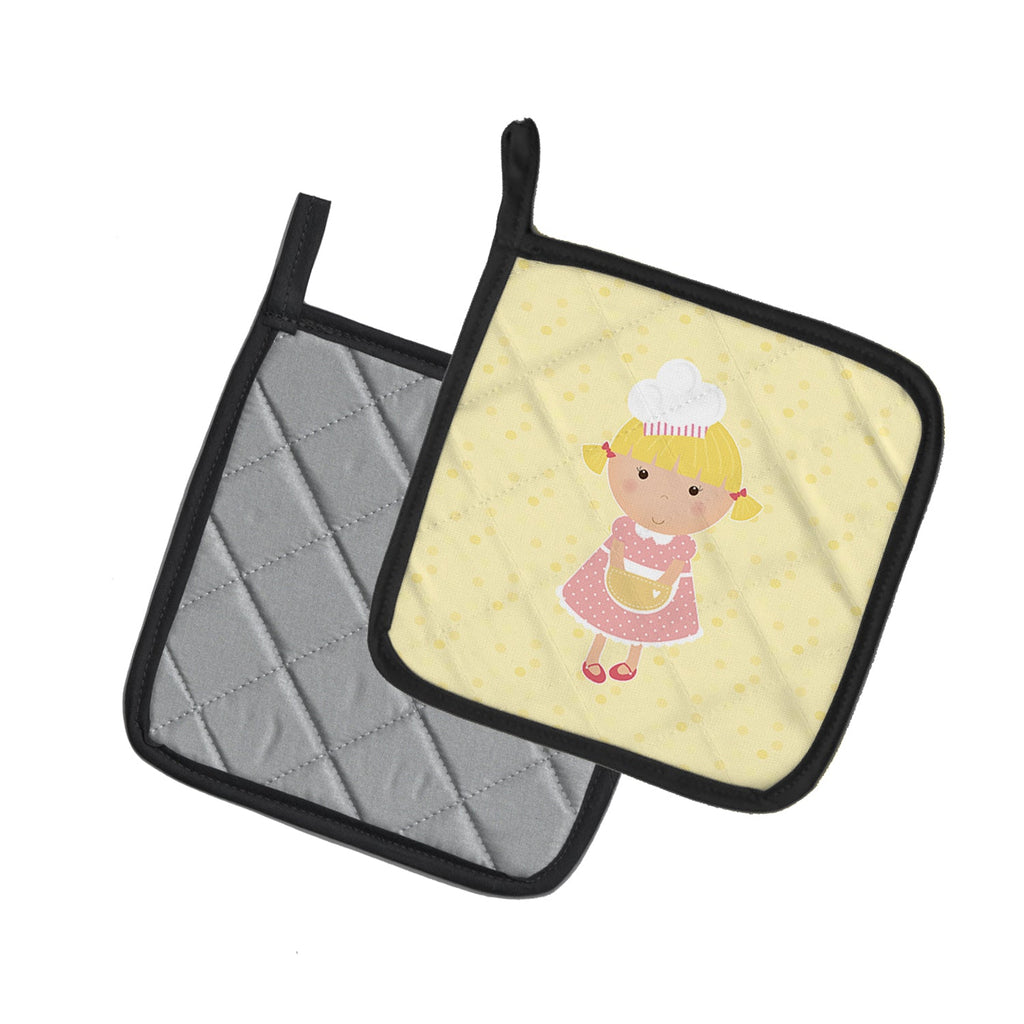 Blonde Baker on Yellow Pot Holder Set of 2 Heat Resistant Quilted Hot Pads 7.5 x 7.5 Inch, Insulated Kitchen Trivets for Cooking & Baking