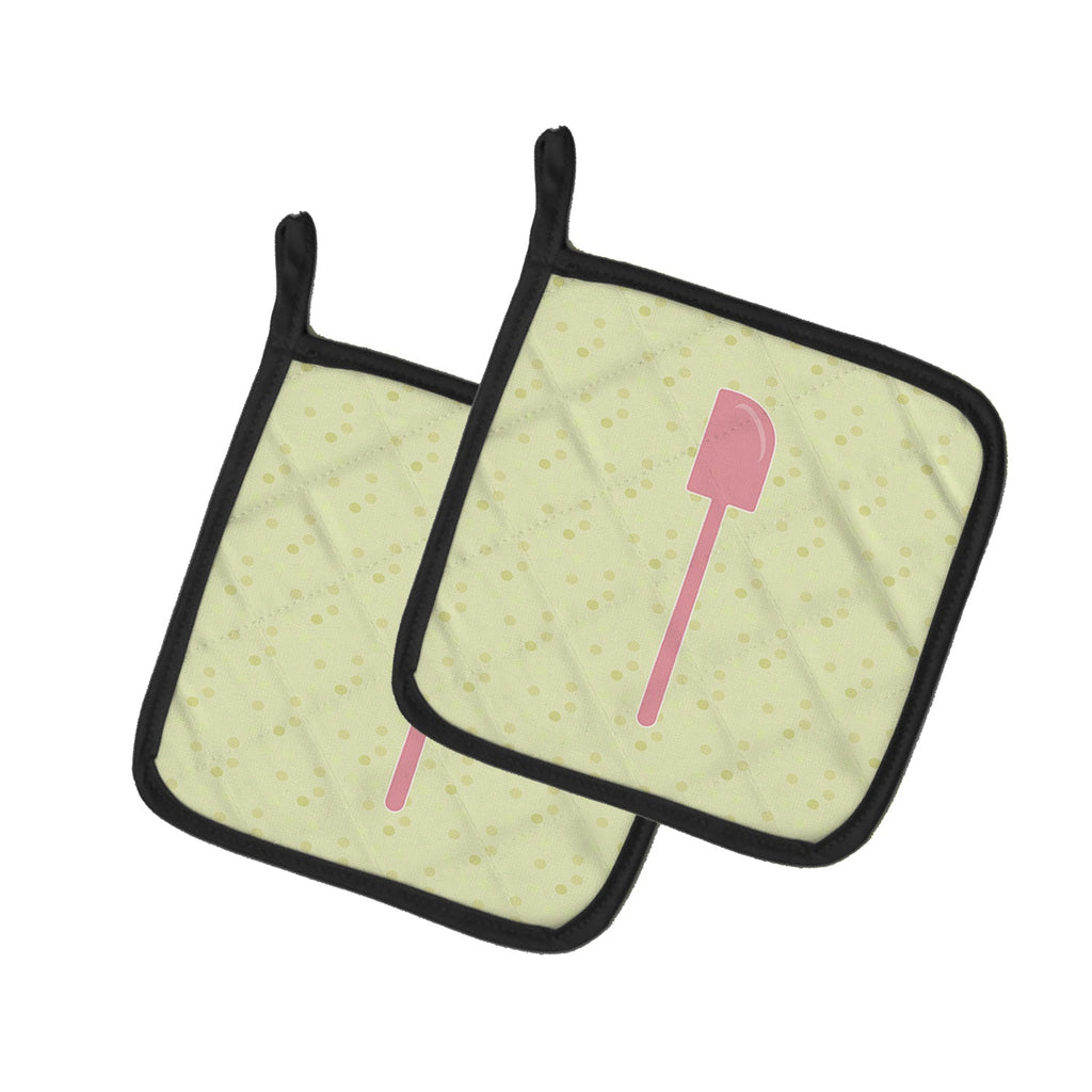 Spatula on Green Pot Holder Set of 2 Heat Resistant Quilted Hot Pads 7.5 x 7.5 Inch, Insulated Kitchen Trivets for Cooking & Baking
