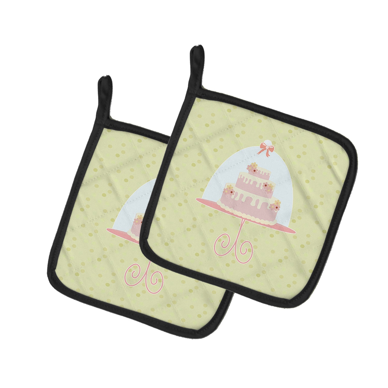 Decorated Cake on Green Pot Holder Set of 2 Heat Resistant Quilted Hot Pads 7.5 x 7.5 Inch, Insulated Kitchen Trivets for Cooking & Baking