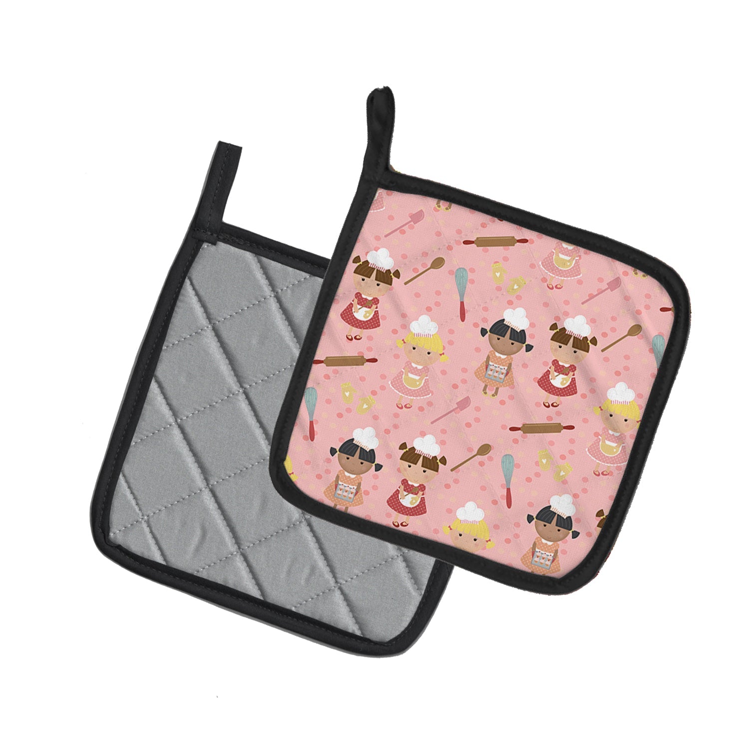Bakers Delight on Pink Pot Holder Set of 2 Heat Resistant Quilted Hot Pads 7.5 x 7.5 Inch, Insulated Kitchen Trivets for Cooking & Baking
