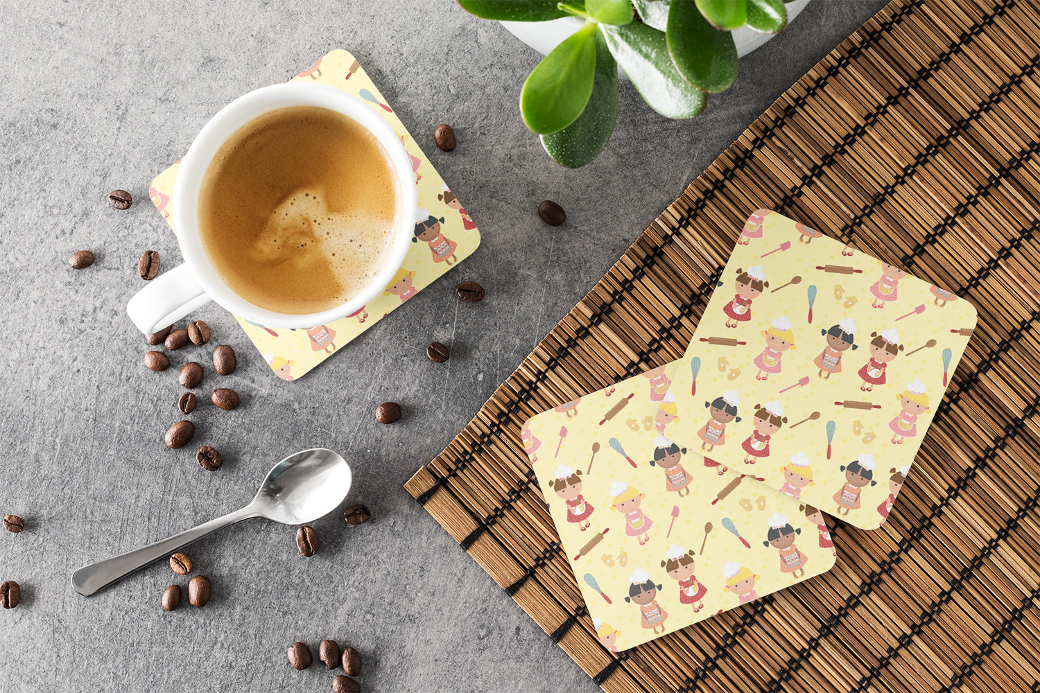 Bakers Delight on Yellow Foam Coasters Set of 4 Cup Coasters for Indoor Outdoor, Tabletop Protection, Anti Slip, Mouse pad Material