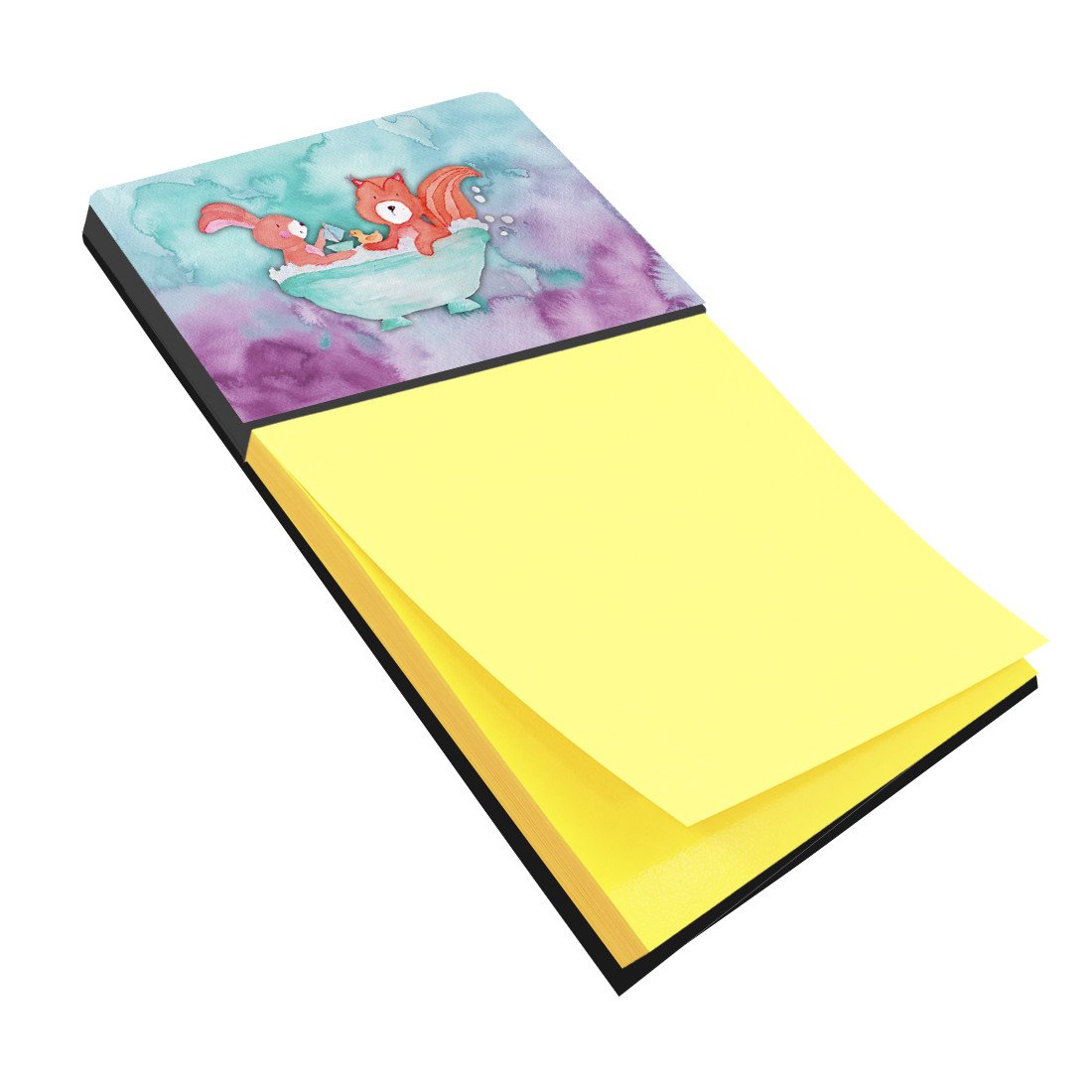 Rabbit and Squirrel Bathing Watercolor Watercolor Sticky Note Holder Refillable Dispenser Desk Accessory 3x3 Pad Gift
