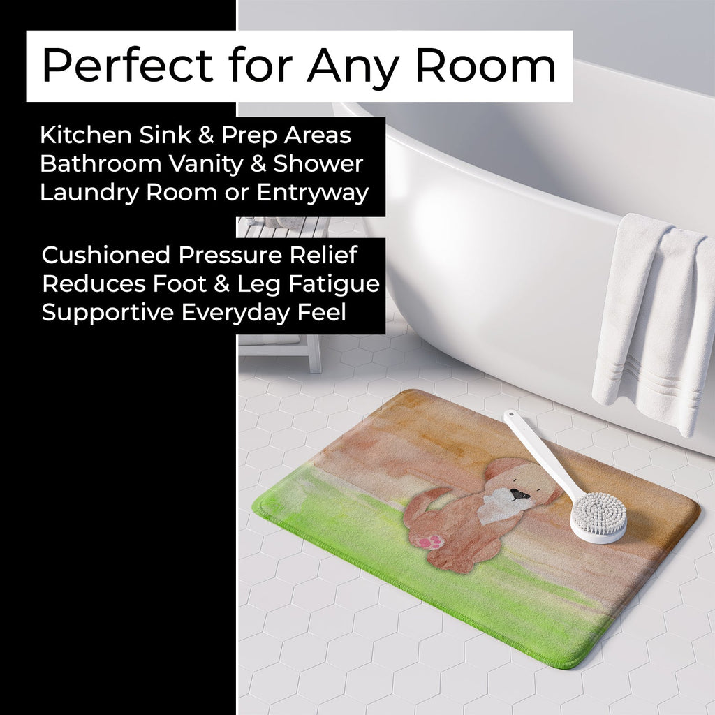 Dog Green and Brown Watercolor Memory Foam Kitchen Mat Machine Washable Anti-Fatigue Cushion Comfort Bath or Kitchen Rug