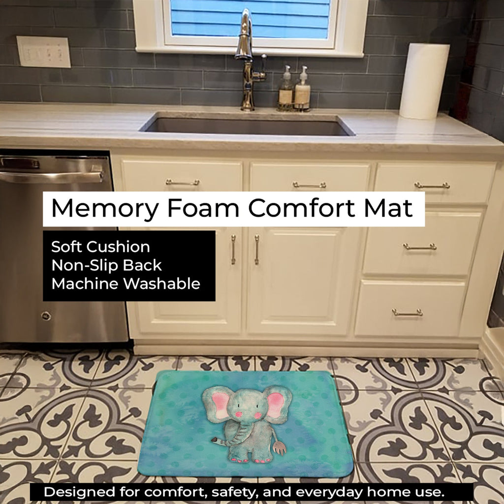 Blue Elepant Watercolor Memory Foam Kitchen Mat Machine Washable Anti-Fatigue Cushion Comfort Bath or Kitchen Rug