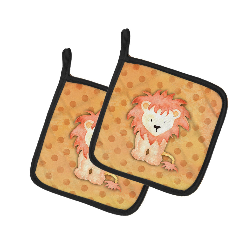 Polkadot Lion Watercolor Pot Holder Set of 2 Heat Resistant Quilted Hot Pads 7.5 x 7.5 Inch, Insulated Kitchen Trivets for Cooking & Baking