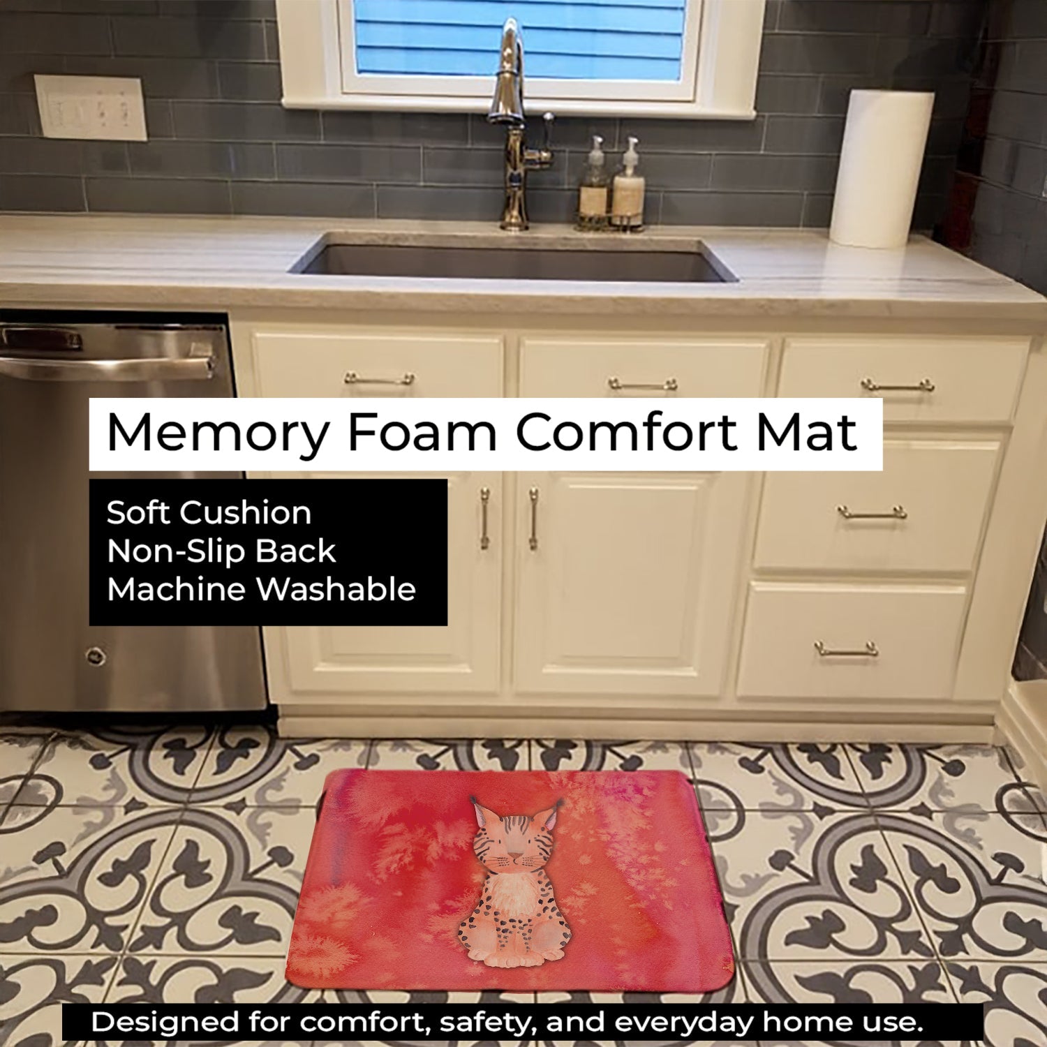 Lynx Watercolor Memory Foam Kitchen Mat Machine Washable Anti-Fatigue Cushion Comfort Bath or Kitchen Rug