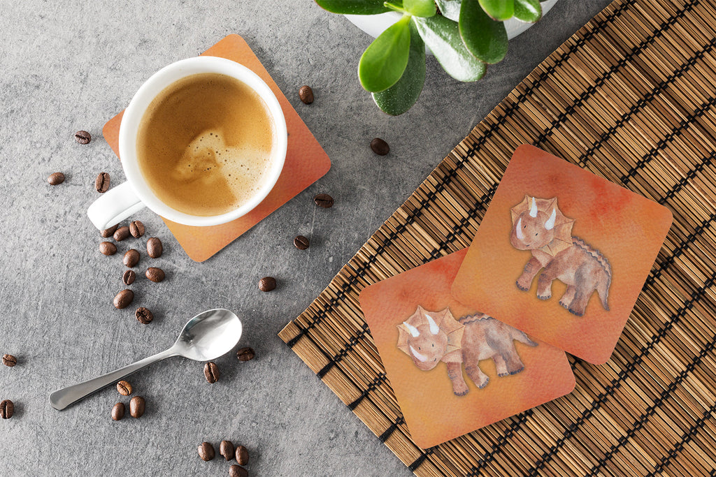Triceratops Watercolor Foam Coasters Set of 4 Cup Coasters for Indoor Outdoor, Tabletop Protection, Anti Slip, Mouse pad Material