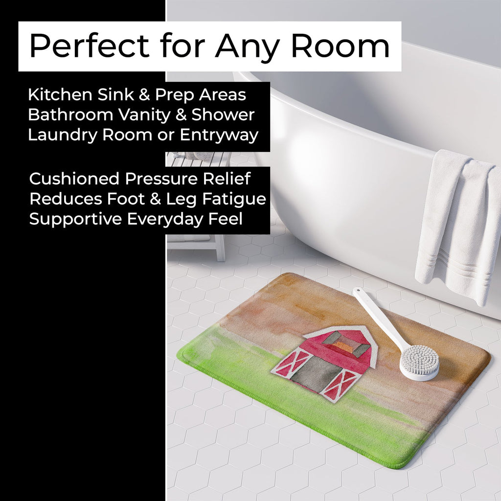 Barn Watercolor Memory Foam Kitchen Mat Machine Washable Anti-Fatigue Cushion Comfort Bath or Kitchen Rug