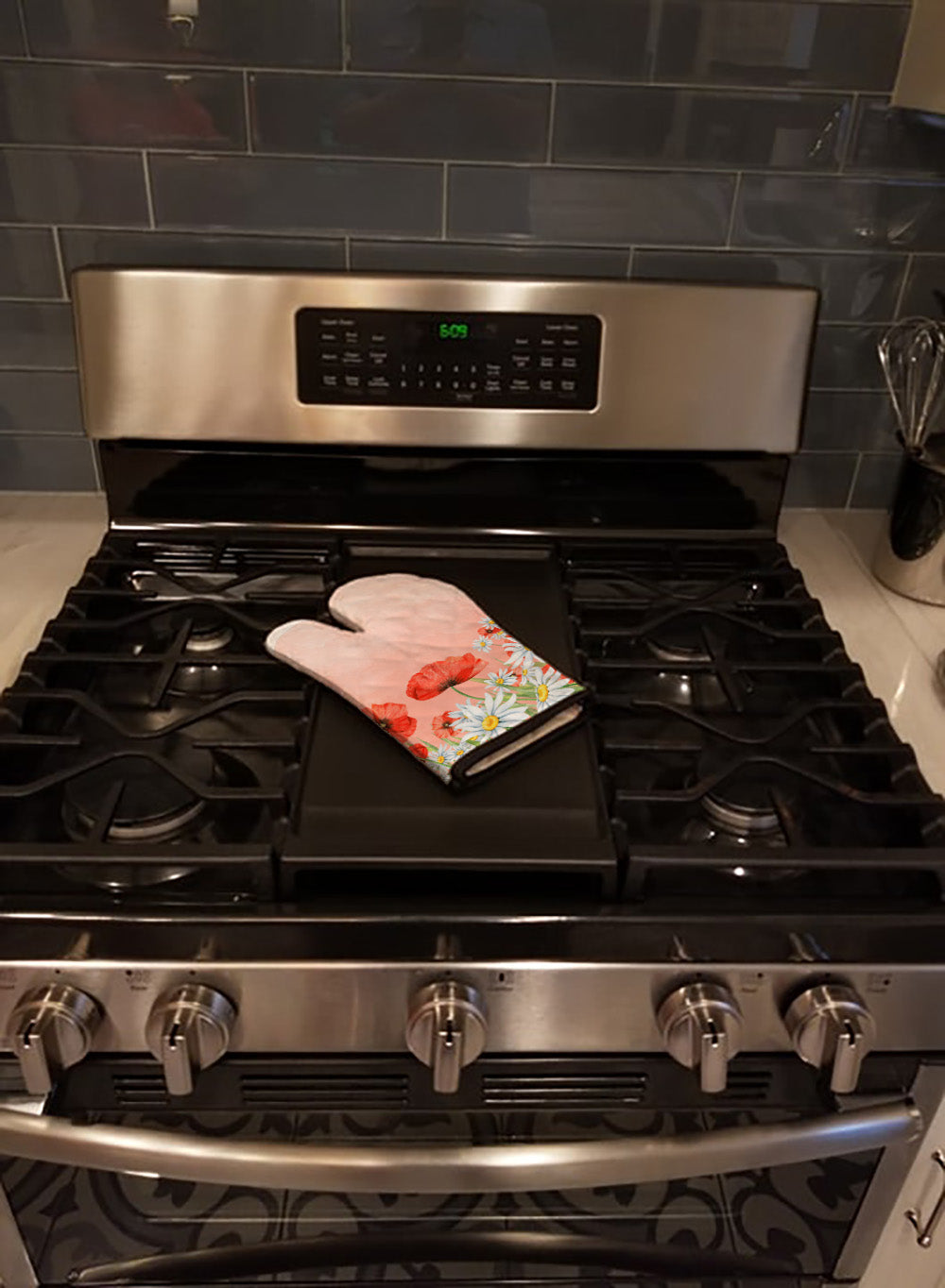 Poppies and Chamomiles Oven Mitt Heat Resistant Thick Oven Mitt for Hot Pans and Oven, Kitchen Mitt Protect Hands, Cooking Baking Glove