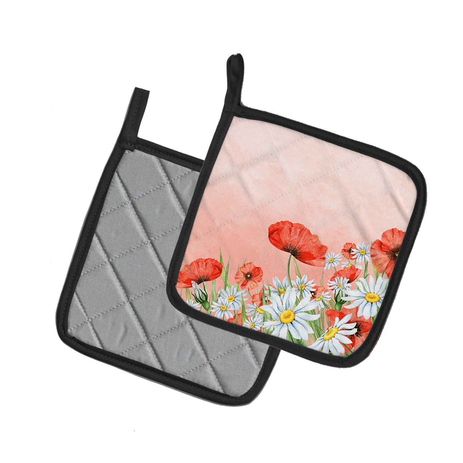 Poppies and Chamomiles Pot Holder Set of 2 Heat Resistant Quilted Hot Pads 7.5 x 7.5 Inch, Insulated Kitchen Trivets for Cooking & Baking