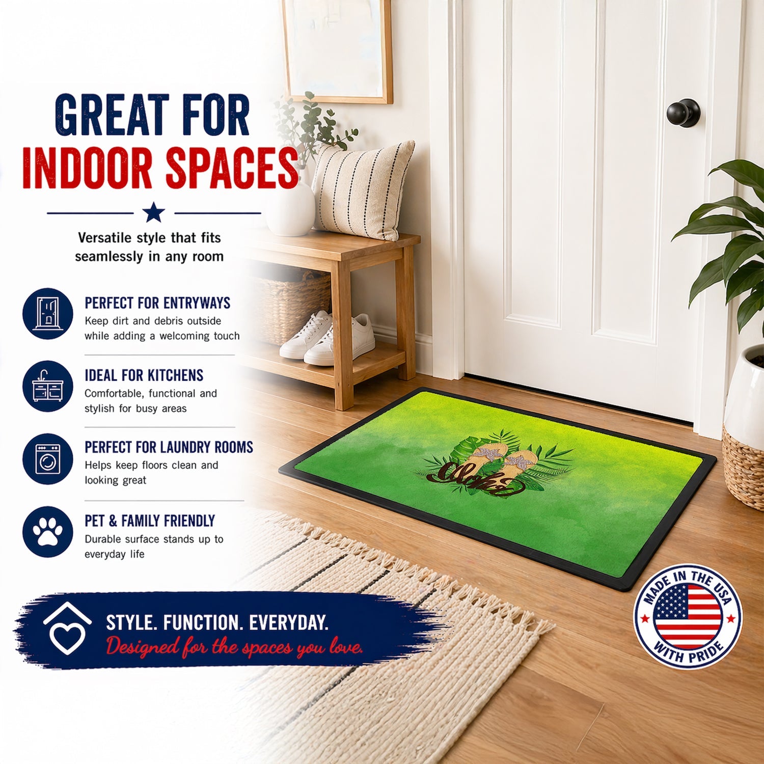 Aloha Flip Flops Doormat Indoor Outdoor 24H X 36W Front Door Mat Rugs for Entryway, Non Slip Washable Low Pile,