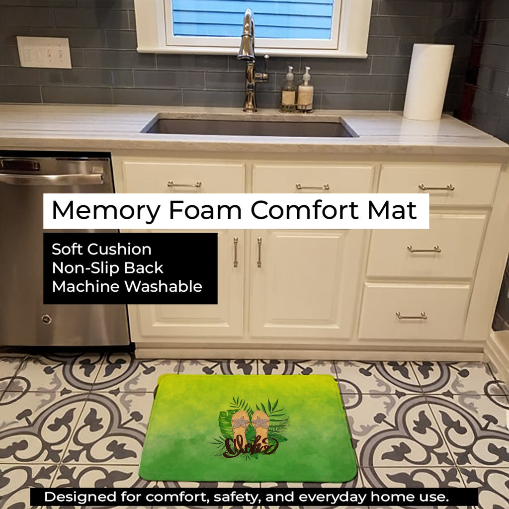 Aloha Flip Flops Memory Foam Kitchen Mat Machine Washable Anti-Fatigue Cushion Comfort Bath or Kitchen Rug