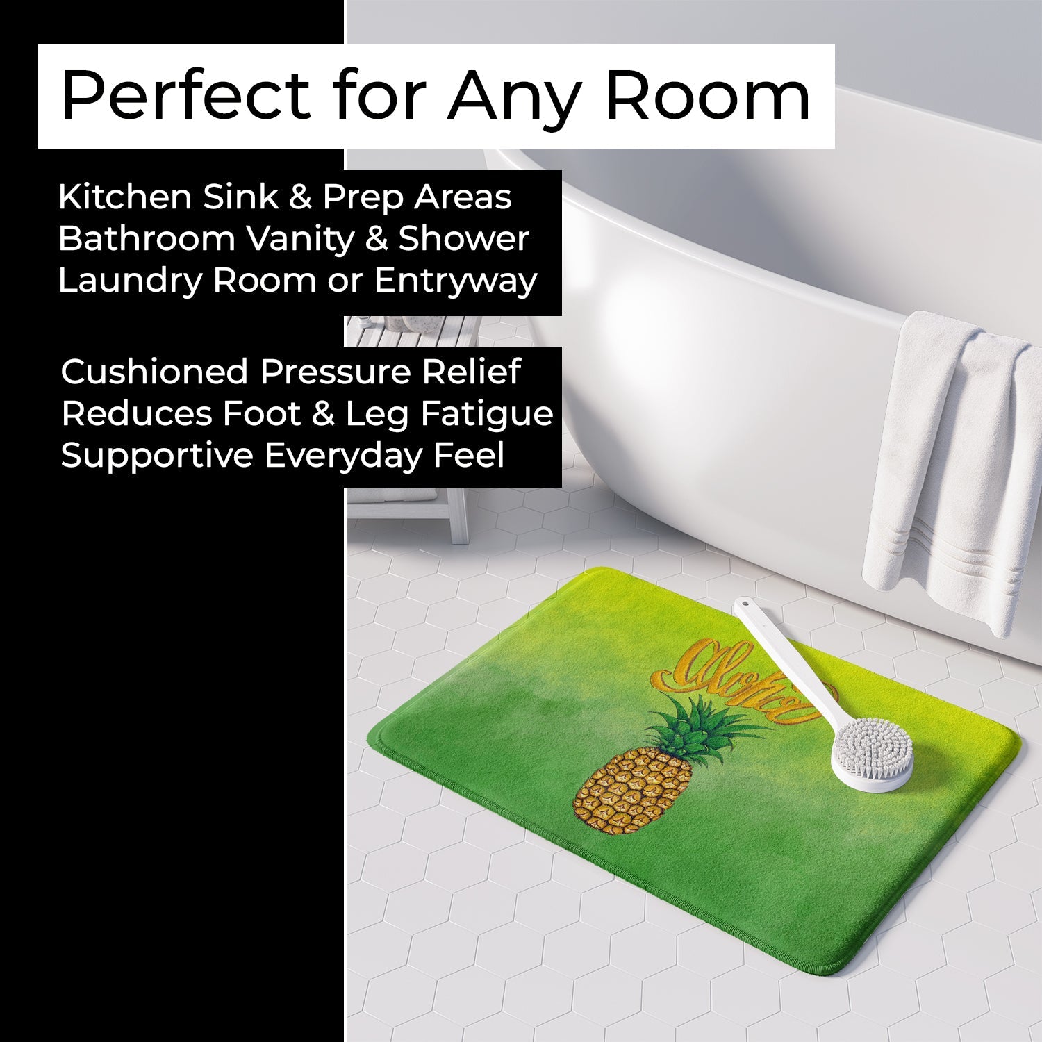Aloha Pineapple Welcome Memory Foam Kitchen Mat Machine Washable Anti-Fatigue Cushion Comfort Bath or Kitchen Rug