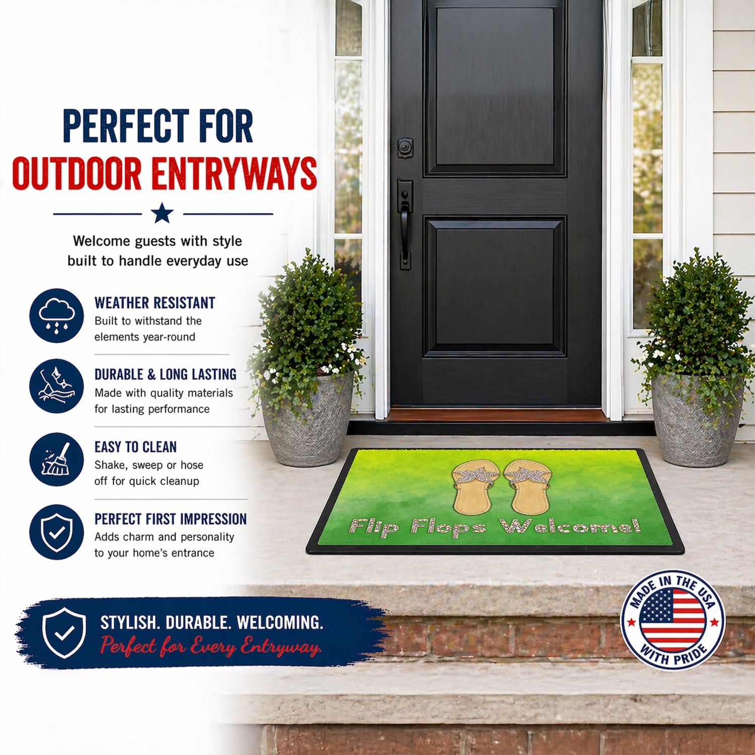 Flip Flops Welcome Doormat Indoor Outdoor 18H X 27W Front Door Mat Rugs for Entryway, Non Slip Washable