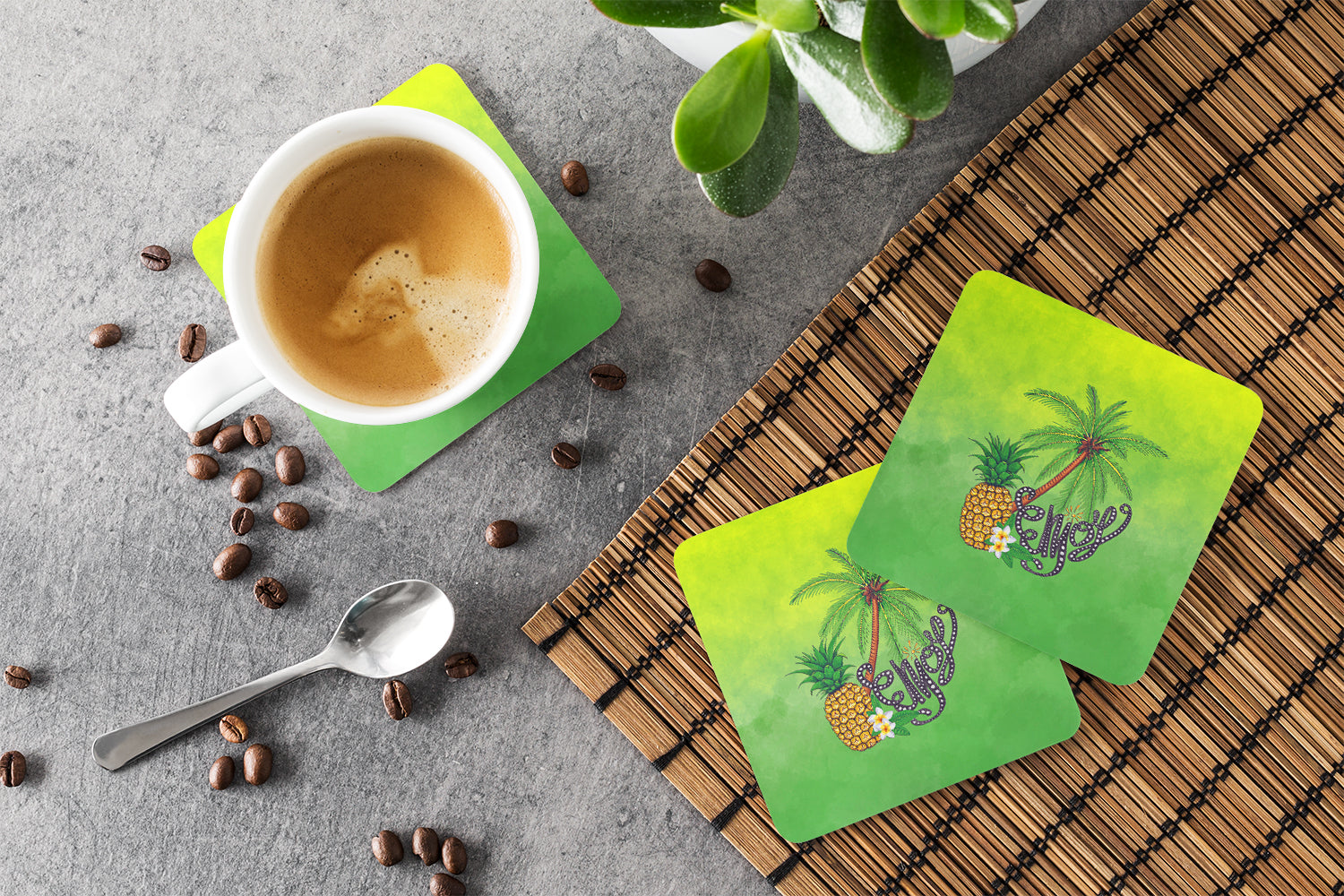 Summer Enjoy Foam Coasters Set of 4 Cup Coasters for Indoor Outdoor, Tabletop Protection, Anti Slip, Mouse pad Material