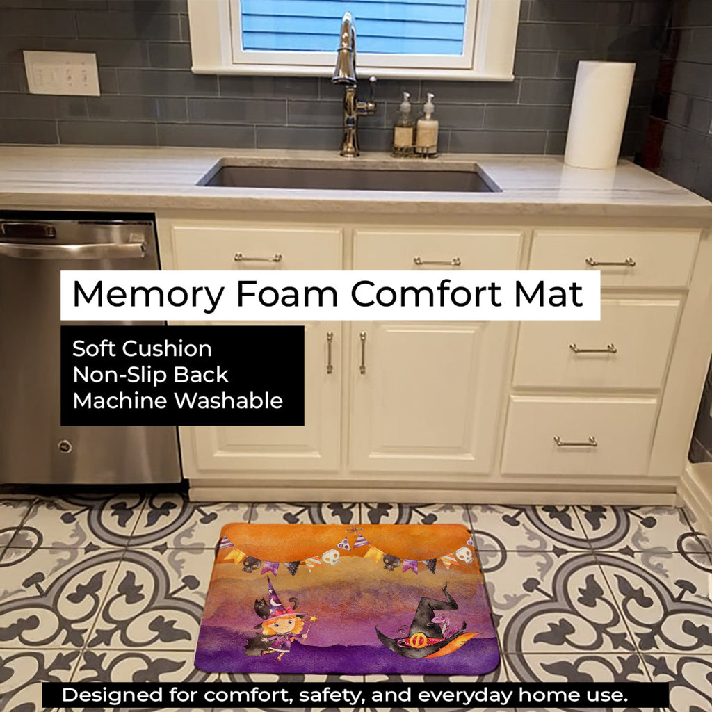 Halloween Little Witch Party Memory Foam Kitchen Mat Machine Washable Anti-Fatigue Cushion Comfort Bath or Kitchen Rug