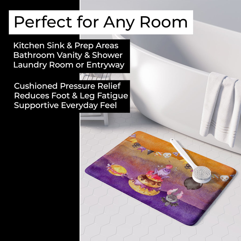 Halloween Sweets Party Memory Foam Kitchen Mat Machine Washable Anti-Fatigue Cushion Comfort Bath or Kitchen Rug