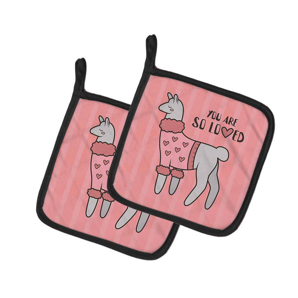 Nursery You are so Loved Llama Pot Holder Set of 2 Heat Resistant Quilted Hot Pads 7.5 x 7.5 Inch, Insulated Kitchen Trivets for Cooking & Baking