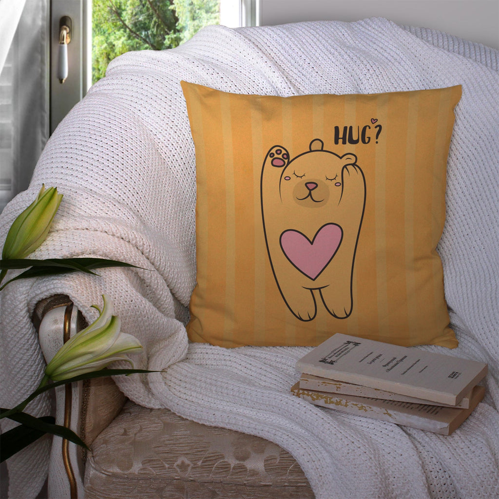 Nursery Hug Bear Decorative Throw Pillow 14x14 Indoor Outdoor Accent Cushion, Fabric Cover with Insert for Sofa, Bed, Porch & Living Room