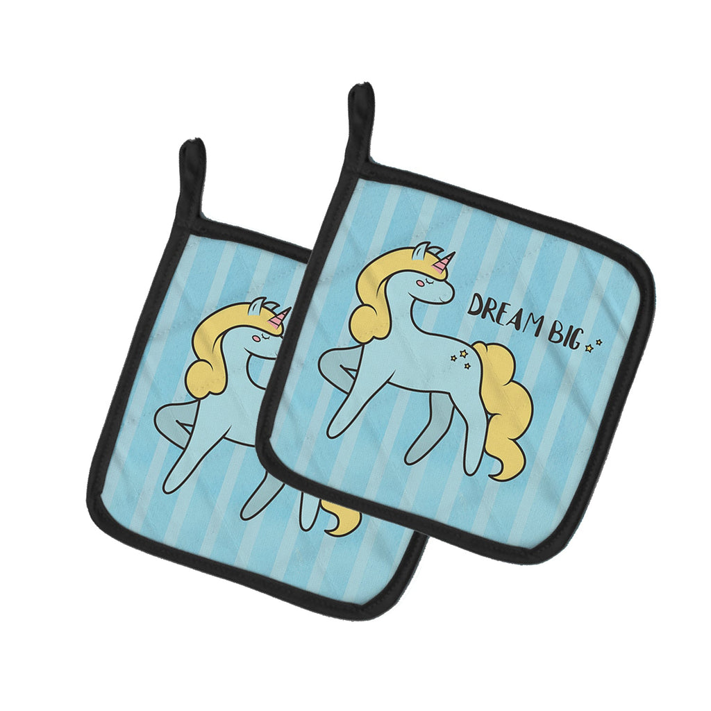 Nursery Dream Big Unicorn Pot Holder Set of 2 Heat Resistant Quilted Hot Pads 7.5 x 7.5 Inch, Insulated Kitchen Trivets for Cooking & Baking