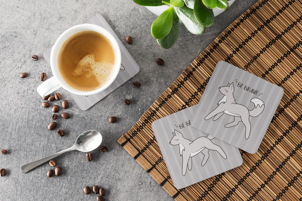 Nursery Be Brave Wolf Foam Coasters Set of 4 Cup Coasters for Indoor Outdoor, Tabletop Protection, Anti Slip, Mouse pad Material