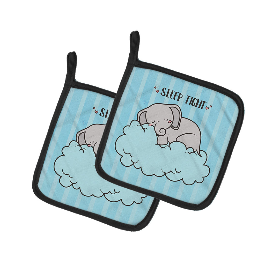 Nursery Sleep Tight Elephant Pot Holder Set of 2 Heat Resistant Quilted Hot Pads 7.5 x 7.5 Inch, Insulated Kitchen Trivets for Cooking & Baking